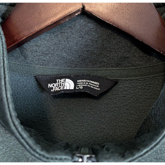 North Face Size Large Green Jacket Mens Fleece Lined Half Zip Pullover Pocket LS - Picture 3 of 6